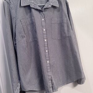 L.L. Bean Navy and White Striped button down shirt